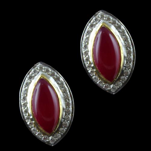 Gold Plated Casual Earring Studded Red Onyx And Zircon Stones