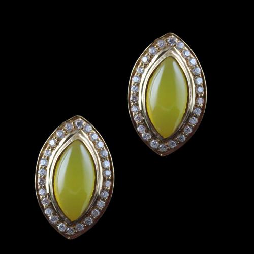 Rose Gold Casual Earring Studded Yellow Onyx And Zircon Stones