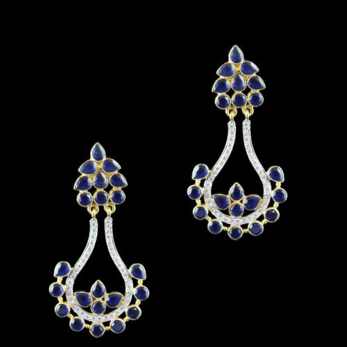 Gold Plated Drops Earring Studded With Black Onyx And  Zircon Stone