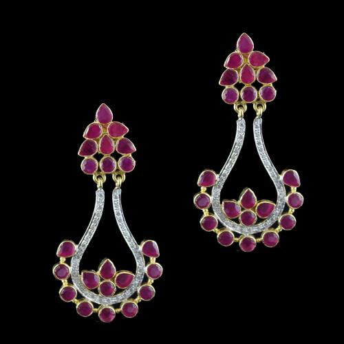 Gold Plated Drops Earring Studded With Red Onyx And  Zircon Stone
