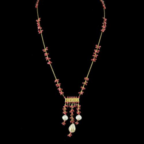 Gold Plated Red Onyx Beats Necklace