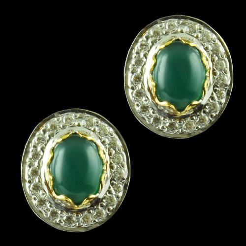 Gold Plated Casual Earring Studded With Green Onyx And  Zircon Stone