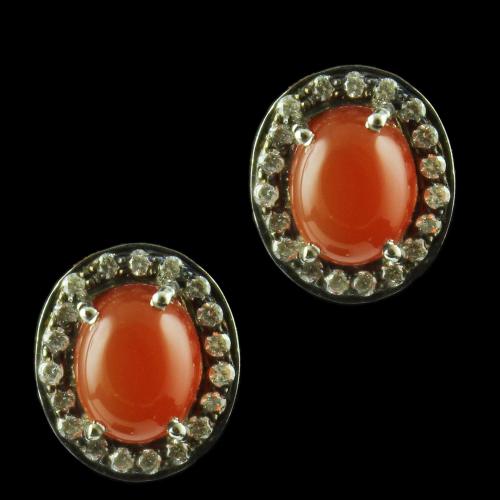 Silver Casual Earring Studded With Red Onyx And  Zircon Stone