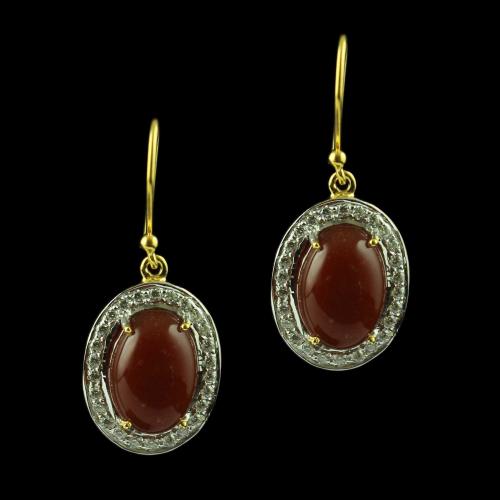 Gold Plated Hanging Earring Studded With Orange Onyx And  Zircon Stone