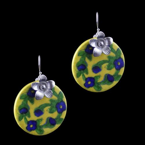 Silver Yellow Pottery Hanging Earrings