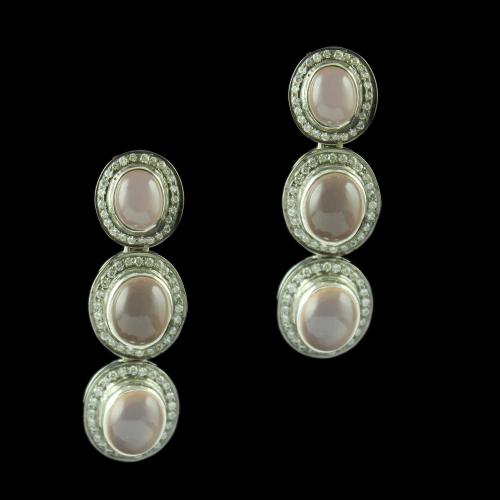 Silver Victorian Design Drops Earring Studded Pink Onyx And Zircon Stones