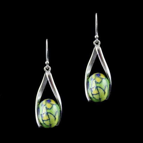 Silver Green Pottery Hanging Earrings