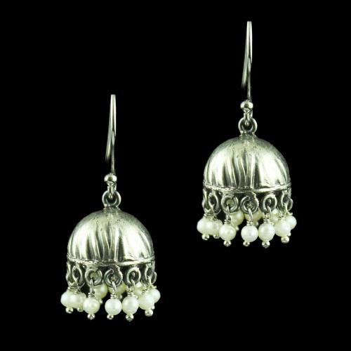 Silver Jhumka Hanging Earring Studded With Pearl