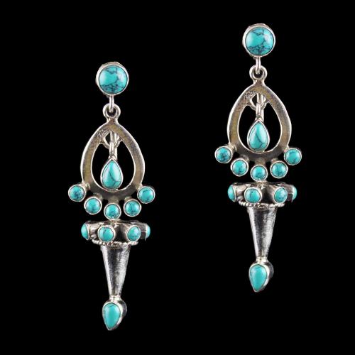 Silver Oxidized Earring Drops Studded Turquoise