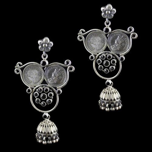 Silver Oxidized Earring Drops Studded Hematite