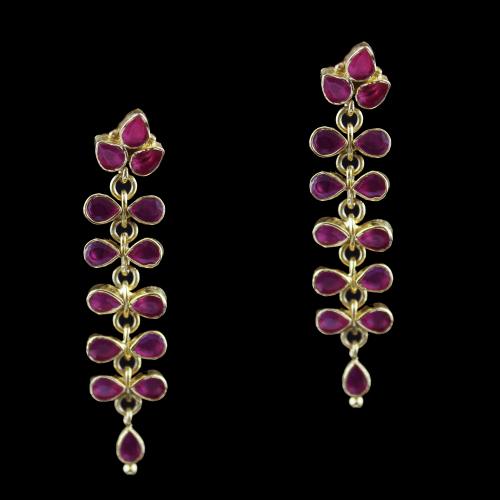 Gold Plated Drops Earring Studded With Red Onyx