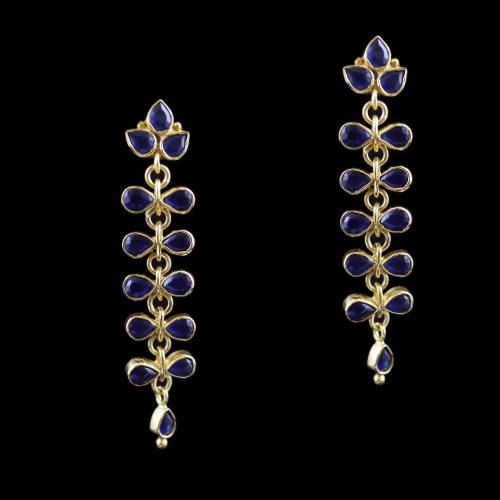 Gold Plated Drops Earring Studded With Blue Onyx