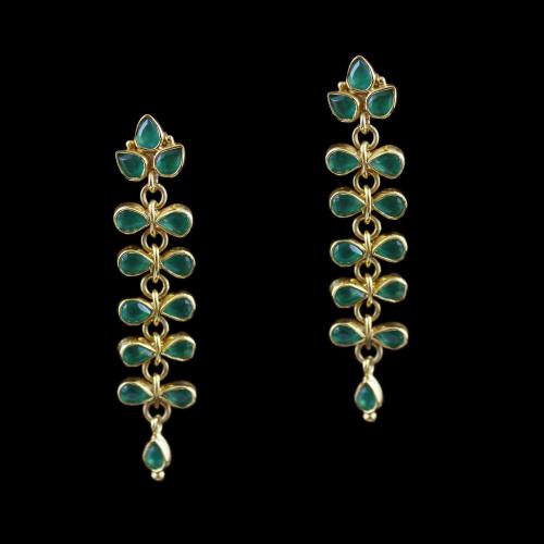 Gold Plated Drops Earring Studded With Green Onyx
