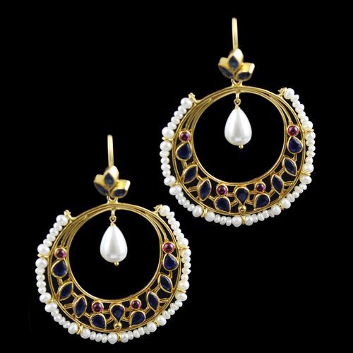 onyx And Pearl Hanging Chandbali Earring