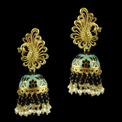 Jhumka Earring With Pearl And Black Beats