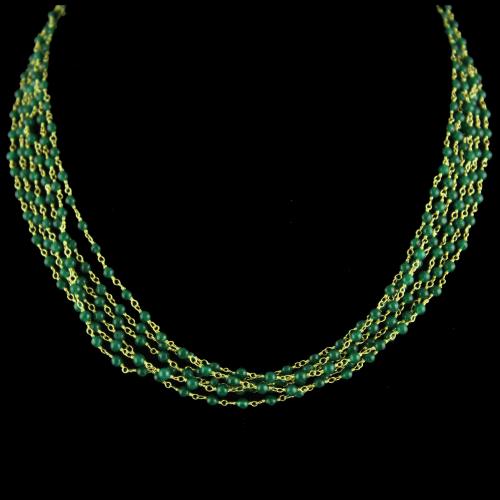 Gold Plated Bunch Chain Necklace Green Onyx