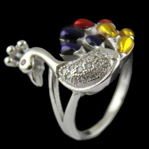 Enamel Peacock Zircon Stone Bridal Ring