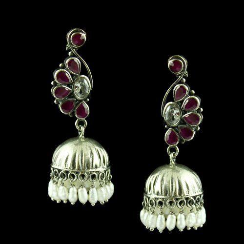 Corundum Stone Jhumka With Rice Pearl