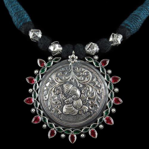 Oxidized Ganesha Thread Necklace