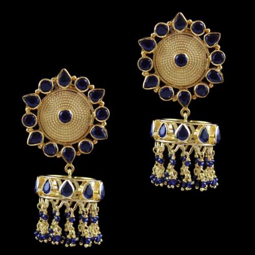 Gold Plated Earring Drops  Blue Onyx And Blue Beads