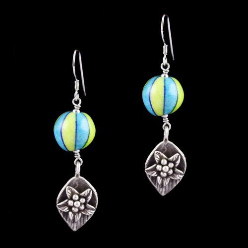 Blue Pottery leaf Hanging Earrings