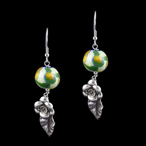 Blue Pottery Flowers Hanging Earrings