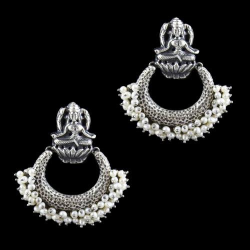Oxidized Silver Lakshmi Chadbali With Pearl Design Earring