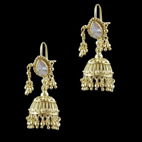 Gold Plated Hanging Jhumka Earrings With Zircon Stone