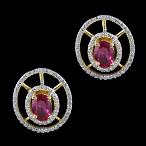 Gold Plated Corundum And Zircon Stone Casual Earrings