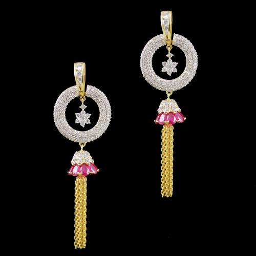 Gold Plated Zircon And Ruby Stone Party Wear Jhumka Earrings