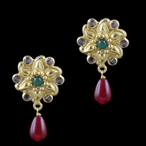 Gold Plated Crystal And Onyx Stone Drops Casual Wear Earrings