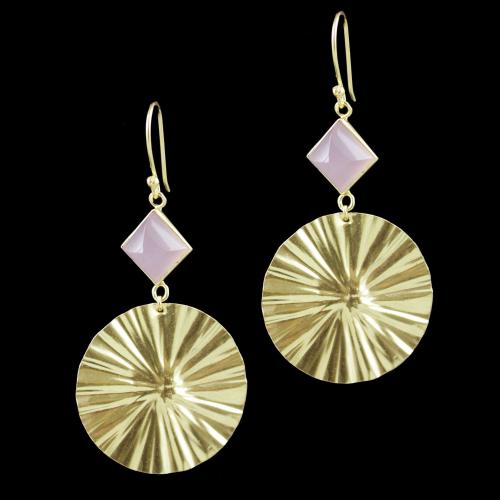 Gold Plated Chalcedony Stone Hanging Party Wear Earrings