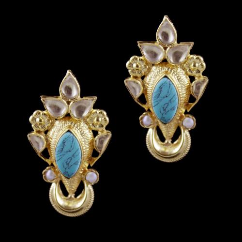 Gold Plated Turquoise And Kundhan Stone Casual Wear Earrings