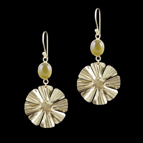 Gold Plated Chalcedony Stone Floral Hanging Casual Wear Earrings