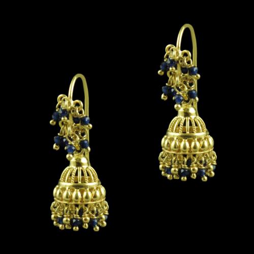 Gold Plated Blue Beads Fancy Hanging Earrings