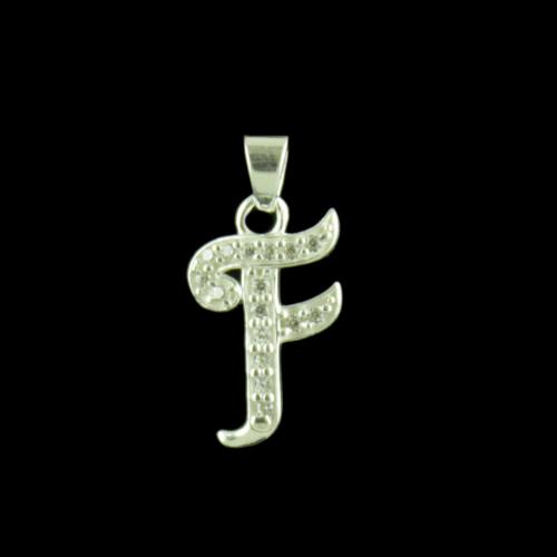 Alphabet F Silver Pendant With CZ Stone
