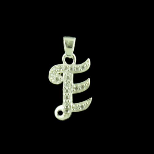 Alphabet E Silver Pendant With CZ Stone