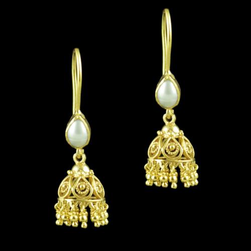 Gold Plated Hanging Jhumka With Pearl Beads