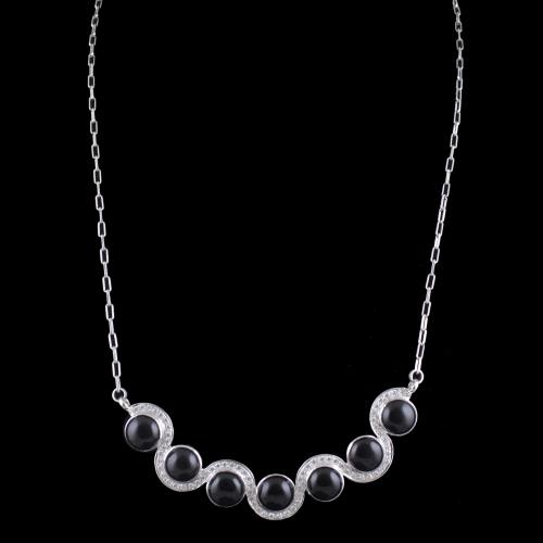 Sterling Silver Party Wear Necklace With CZ And Black Onyx Stones