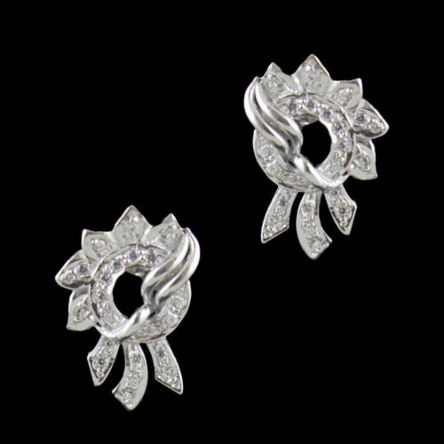 Sterling Silver CZ Stones Floral Party Wear Earrings