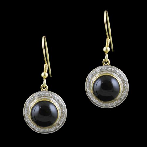 Gold Plated Hanging Earring Studded CZ And Black Onyx Stone