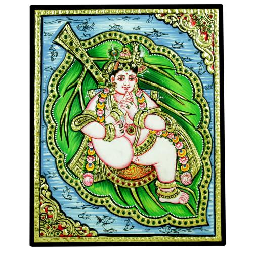 TANJORE PAINTING BABY KRISHNA IN LEAF