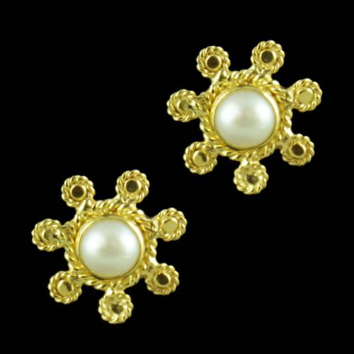 Gold Plated Pearl Tops Floral Earring