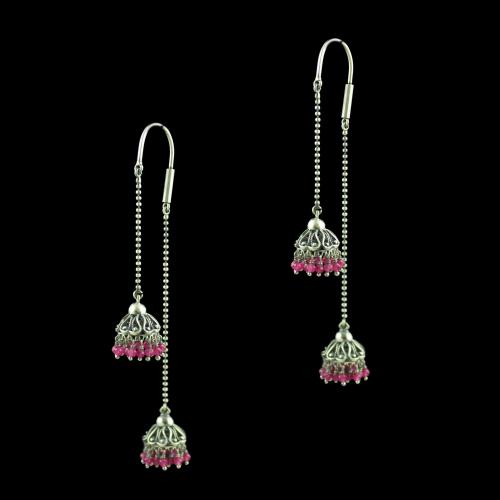 OXIDIZED HANGING JHUMKAS WITH RUBY BEADS