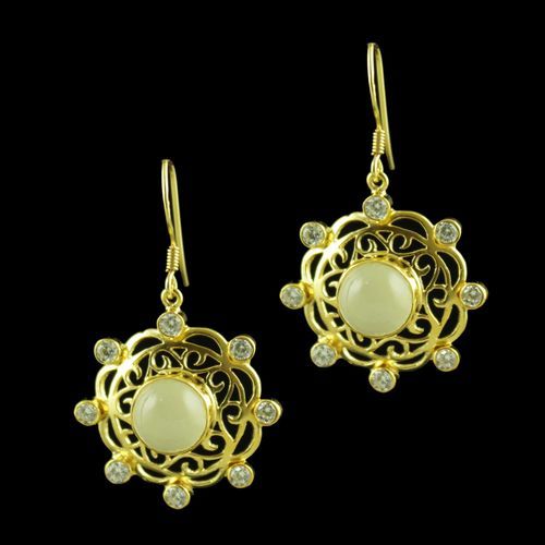GOLD PLATED CZ AND ONYX STONE HANGING EARRINGS
