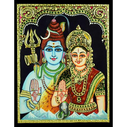 TANJORE PAINTING SHIVA AND PARVATHY
