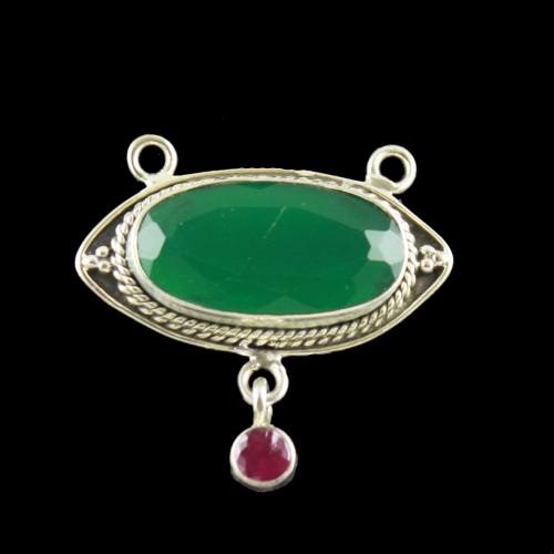 OXIDIZED SILVER PENDANT WITH GREEN AND RED ONYX STONES