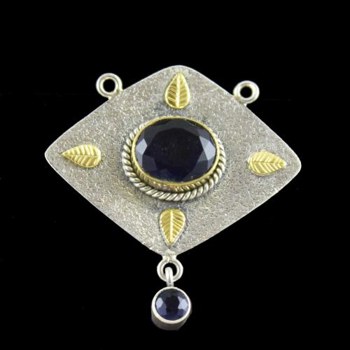 OXIDIZED SILVER PENDANT WITH BLUE SAPPHIRE STONES