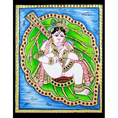 TANJORE PAINTING LEAF KRISHNA