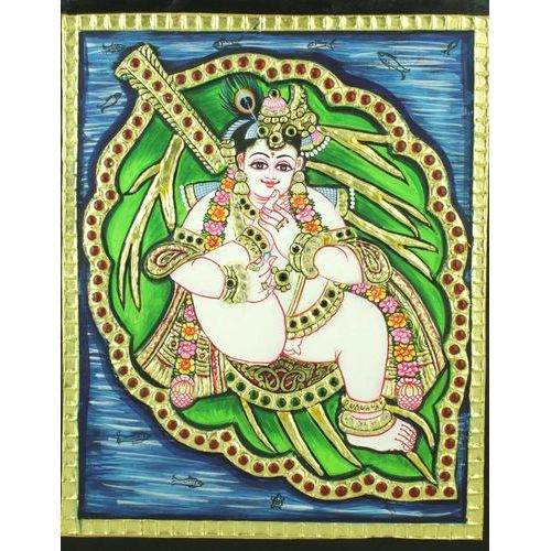 TANJORE PAINTING LEAF KRISHNA